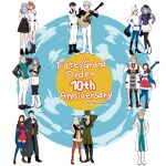  6+boys 6+girls ahoge anniversary artist_name ascot atlas_academy_uniform belt black_boots black_gloves black_pantyhose black_thighhighs blue_choker blue_gloves blue_hair blue_pantyhose boots brown_boots brown_hair capelet captain_nemo_(fate) captain_nemo_(first_ascension)_(fate) cerejeira_elron chaldea_logo chaldea_security_organization chaldea_uniform choker closed_eyes closed_mouth collared_jacket collared_shirt copyright_name elbow_gloves facial_hair facing_another facing_viewer fate/grand_order fate_(series) fou_(fate) frown fujimaru_ritsuka_(female) fujimaru_ritsuka_(female)_(decisive_battle_chaldea_uniform) fujimaru_ritsuka_(male) fujimaru_ritsuka_(male)_(decisive_battle_chaldea_uniform) full_body glove_cutout gloves goredolf_musik gradient_hair grin guitar hat_tip high_collar high_heels highres holding holding_guitar holding_instrument holding_smoking_pipe instrument jacket jingle_abel_meuniere juliet_sleeves kadoc_zemlupus leg_up leonardo_da_vinci_(fate) leonardo_da_vinci_(rider)_(fate) leonardo_da_vinci_(rider)_(first_ascension)_(fate) lev_lainur_flauros light_smile long_hair long_sleeves looking_at_another looking_at_viewer mash_kyrielight mash_kyrielight_(fgo_fes._2025) medium_hair miniskirt multicolored_hair multiple_boys multiple_girls mustache necktie nemo_(fate) novum_chaldea odeyama olga_marie_animusphere open_mouth orange_hair orange_pantyhose pants pantyhose puffy_sleeves purple_hair robe romani_archaman sherlock_holmes_(fate) shirt short_hair shorts single_strap sion_eltnam_(type-moon) sion_eltnam_sokaris skirt smile smoking_pipe standing thighhighs twintails twirling_mustache two-tone_pants waving white_gloves white_hair white_pants white_skirt zettai_ryouiki 