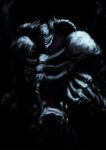  absurdres arm_up black_background black_wings blue_eyes claws commentary cowboy_shot crain1art demon demon_wings english_commentary highres horns ribs simple_background skeleton skull summoned_skull teeth wings yu-gi-oh! 