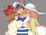  2girls ?? blonde_hair blue_eyes confrontation cosplay green_eyes jealous lillie_(pokemon) mizuki_(pokemon) mizuki_(pokemon)_(cosplay) multiple_girls pokemon pokemon_(anime) pokemon_(game) pokemon_sm pokemon_sm_(anime) satoshi_(pokemon) serena_(pokemon) shaded_face 