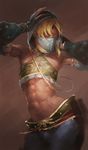  abs alternate_costume blonde_hair bulge closed_eyes crossdressing dancing detached_sleeves gerudo_link highres link male_focus md5_mismatch midriff navel otoko_no_ko resized solo tabechan the_legend_of_zelda the_legend_of_zelda:_breath_of_the_wild toned toned_male upscaled veil 