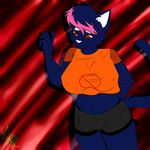  0 anthro big_breasts blue_fur blue_hair breasts dahl dark_blue_fur female fur hair mae_(nitw) orange_shirt pink_hair 