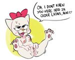  2017 anthro blush bow breasts cat feline female fur hello_kitty hello_kitty_(character) les_kassos mammal nipples nude open_mouth pussy pussy_juice samoyena sanrio simple_background smile solo spreading sweat text white_fur 