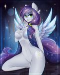  anthro areola blue_areola blue_nipples breasts cutie_mark equine eyelashes fan_character feathered_wings feathers fur green_eyes grey_feathers grey_fur kneeling koveliana mammal my_little_pony navel nipples pegasus pussy smile wide_hips wings 