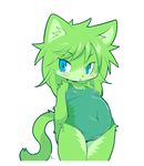  artist_request blue_eyes cat flat_chested furry green_hair open_mouth pussy swimsuit 