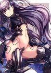  armor armored_boots bangs black_ribbon blue_eyes blush boots closed_mouth commentary_request crotch_plate fate/extra fate/extra_ccc fate_(series) flat_chest from_side groin hair_ribbon light_smile long_hair long_sleeves looking_at_viewer looking_to_the_side meltlilith navel okusan4645 purple_hair revealing_clothes ribbon solo stomach thigh_boots thighhighs very_long_hair 