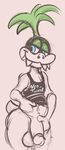  2017 anthro balls blue_eyes bottomless circumcised clothed clothing clothing_lift digital_media_(artwork) erection eyewear flat_colors glasses hair humanoid_penis iggy_koopa koopa koopaling male mario_bros nintendo penis presenting scalie shirt shirt_lift simple_background sketch smile solo standing tank_top the-alfie-incorporated video_games 