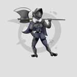  5_fingers armor axe breasts cape clothed clothing female fur glitch helmet knight machine melee_weapon not_furry robot simple_background solo standing_tough starbound video_games weapon wielding_weapon 