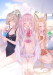  alternate_costume angel_wings animal_ear_fluff animal_ears bare_arms bare_legs bare_shoulders beach bikini blue_archive blue_one-piece_swimsuit blush breasts brown_hair cleavage closed_mouth collarbone covered_navel cup drinking_straw feathered_wings flower food fox_ears fox_girl frilled_bikini frilled_bikini_bottom frilled_bikini_top frills fruit gradient_hair hair_bun hair_flower hair_ornament halo highres holding holding_cup holding_food holding_fruit holding_spoon holding_watermelon koto_(colorcube) long_hair looking_at_viewer low_wings medium_breasts mika_(blue_archive) multicolored_hair nagisa_(blue_archive) navel ocean one-piece_swimsuit open_mouth orange_(fruit) orange_bikini orange_eyes orange_hair orange_halo orange_slice pink_hair pink_halo ponytail seia_(blue_archive) shaved_ice single_hair_bun sitting smile spoon stomach swimsuit tea_party_(blue_archive) toes very_long_hair wariza watermelon watermelon_slice white_bikini white_wings wings yellow_eyes 