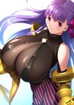  bad_proportions belt_collar bodysuit bow breasts claws dragon@harry fate/extra fate/extra_ccc fate/grand_order fate_(series) gigantic_breasts hair_bow hair_ribbon highres long_hair passion_lip pink_eyes purple_hair ribbon solo very_long_hair 