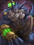  anthro big_penis canid canine canis clothed clothing drooling erection huge_penis humanoid_penis league_of_legends looking_at_viewer male mammal muscular muscular_male open_mouth pecs penis precum riot_games saliva solo topless vein veiny_penis video_games warwick_(lol) wolf zex 