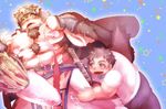  abs anthro belt biceps body_hair canine cape chest_hair cloth clothing duo erect_nipples food fur gloves hatake headband horkeukamui huge_muscles human knife male mammal muscular nipples overweight pecs quads size_difference smile tokyo_afterschool_summoners triceps vein veiny_muscles 
