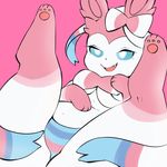  2017 berseepon09 bow_tie breasts canine clothed clothing digital_media_(artwork) eeveelution female feral fur low_res mammal nintendo nipples pawpads pink_fur pok&eacute;mon smile solo sylveon topless video_games white_fur 