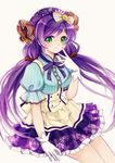  blush dress glvoes green_eyes headdress long_hair love_live!_school_idol_project low_twintails purple_hair toujou_nozomi twintails 