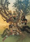  3boys 3girls against_tree animal_ears armor armored_boots ashelia_b'nargin_dalmasca ass balthier bare_shoulders basch_fon_ronsenburg black_pants blonde_hair boots braid breasts brown_boots brown_gloves brown_hair brown_vest cropped_vest crossed_arms detached_sleeves ears_through_headwear feet_out_of_frame final_fantasy final_fantasy_xii fran_(ff12) full_body gloves gold_trim hair_slicked_back hand_on_own_face in_tree leather leather_armor leather_boots long_hair long_sleeves looking_at_viewer medium_breasts medium_hair midriff miniskirt multiple_boys multiple_girls nature navel official_art outdoors pants penelo pink_boots pink_skirt plant ponytail rabbit_ears rabbit_girl revealing_clothes shirt short_hair shoulder_armor side_slit sitting skirt thigh_boots tree twin_braids under_tree vaan_(ff12) vambraces vest viera white_hair white_shirt yoshida_akihiko 