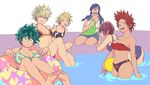  ass bakugou_katsuki bikini black_hair blonde_hair blue_eyes boku_no_hero_academia braid breasts cleavage clenched_teeth genderswap genderswap_(mtf) glasses green_eyes green_hair iida_tenya innertube kaminari_denki kirishima_eijirou large_breasts midoriya_izuku multiple_girls nail_polish one-piece_swimsuit opaque_glasses pool red_eyes red_hair sharp_teeth short_hair smile swimsuit teeth todoroki_shouto tongue tongue_out twin_braids wading zhangmingxigege 