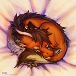  brown_hair claws dragon feral fox_dragon fur hair horn lukiri lying orange_fur solo 