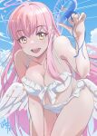  1girl angel_wings bare_arms bare_shoulders bikini blue_archive blue_sky breasts cleavage cloud collarbone feathered_wings frilled_bikini frilled_bikini_bottom frilled_bikini_top frills halo highres large_breasts long_hair mika_(blue_archive) mika_(swimsuit)_(blue_archive) nikulas_cage official_alternate_costume official_alternate_hairstyle open_mouth pink_hair pink_halo sky smile solo swimsuit tea_party_(blue_archive) very_long_hair white_bikini white_wings wing_ornament wings yellow_eyes 