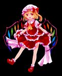  :d ascot blonde_hair bow commentary crystal embellished_costume flandre_scarlet frilled_shirt frilled_shirt_collar frilled_skirt frilled_sleeves frills full_body hat hat_bow looking_at_viewer mob_cap open_mouth puffy_short_sleeves puffy_sleeves red_bow red_eyes red_skirt red_vest sakipsakip shirt shoes short_sleeves side_ponytail skirt smile solo touhou vest wings wrist_cuffs yellow_neckwear 