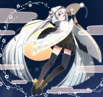  1girl agonasubi black_sandals black_skirt black_thighhighs blush chihaya_(clothing) closed_mouth folding_fan hair_ornament hand_fan hatsune_miku holding holding_fan japanese_clothes long_hair looking_at_viewer miko musical_note musical_note_hair_ornament musical_note_print musical_staff musical_staff_print official_alternate_costume official_alternate_hairstyle pleated_skirt sandals skirt smile solo striped_clothes striped_thighhighs thighhighs twintails very_long_hair vocaloid white_hair yuki_miku yuki_miku_(2018) 