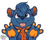  2016 4_fingers alpha_channel anthro biped blue_fur blue_hair blue_nose bust_portrait claws cute digital_media_(artwork) front_view fur hair looking_at_viewer male mammal multicolored_fur mustelid muzz orange_claws orange_fur otter pink_tongue portrait purple_eyes short_hair signature simple_background smile solo tongue tongue_out transparent_background two_tone_fur webbed_hands whiskers zaffre_(zaffretehfloof) 