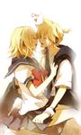  1girl bad_id bad_pixiv_id blonde_hair brother_and_sister closed_eyes hair_ornament hairclip headphones i-riya imminent_kiss incest kagamine_len kagamine_rin school_uniform serafuku short_hair siblings skirt twincest twins vocaloid 