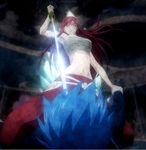  1girl blue_hair brown_eyes erza_scarlet fairy_tail jellal_fernandes red_hair screencap 