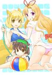  animal_ears ass bad_id bad_pixiv_id ball barefoot beachball blonde_hair brown_hair cat_ears chen chiko_(gugugu) fox_ears fox_tail hose multiple_girls multiple_tails no_hat no_headwear panties see-through striped striped_panties tail touhou underwear yakumo_ran yakumo_yukari 