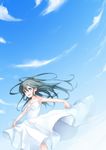  asahikawa_hiyori blue_eyes blue_hair day dress hat long_hair original sky solo 