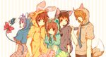  3girls animal_ears asahina_mikuru bug bunny_ears butterfly casual cat_ears fox_ears hood hoodie insect kanamori_mao koizumi_itsuki kyon multiple_boys multiple_girls nagato_yuki suzumiya_haruhi suzumiya_haruhi_no_yuuutsu 