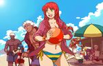  4girls bikini crossover emu_(losspass) hetero hinanawi_tenshi hong_meiling krizalid m.u.g.e.n magaki_(kof) md5_mismatch mukai_(kof) multiple_boys multiple_girls patchouli_knowledge rugal_bernstein summer swimsuit the_king_of_fighters touhou yakumo_yukari 