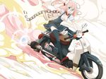  aqua_eyes chain collar ground_vehicle highres honda_super_cub maid maid_headdress moped motor_vehicle original pink_hair solo takagi_(tansuke) tansuke thighhighs 