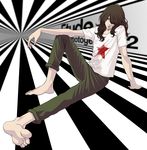  androgynous barefoot feet foreshortening kyashii long_hair male_focus original solo star 