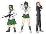  2girls assault_rifle baseball_bat drawfag genderswap genderswap_(ftm) genderswap_(mtf) glasses gun highschool_of_the_dead hirano_kouta_(hsotd) komuro_takashi left-handed m4_carbine multiple_girls rifle school_uniform serafuku takagi_saya weapon 