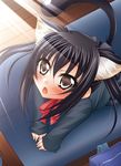  absurdres animal_ears black_hair blush brown_eyes cat_ears cat_tail fukunaga_yukito highres k-on! long_hair nakano_azusa necktie open_mouth school_uniform solo tail twintails 