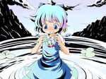  bad_id bad_pixiv_id banned_artist blue_eyes blue_hair bow byo_(kuro_usagi) cirno frog frozen frozen_frog hair_bow ice solo touhou wings 