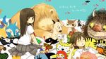  2girls brown_hair character_request cheburashka crossover drawing folklore highres lion moomin moomintroll multiple_crossover multiple_girls school_uniform serafuku snufkin where_the_wild_things_are yukke 