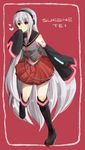  boots detached_sleeves headphones highres itirirenn long_hair navel red_eyes silver_hair skirt smile solo sukone_tei utau very_long_hair 