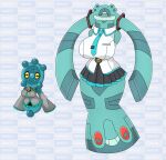 absurd_res armwear big_breasts blue_body bottomwear breasts bronzong bronzor clothing duo female generation_4_pokemon hatsune_miku hi_res jacket necktie nintendo pokeball pokemon pokemon_(species) shirt skirt topwear urusee584 vocaloid