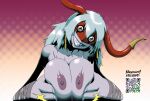 animal_humanoid arachnid arachnid_humanoid arachnid_taur arthropod arthropod_humanoid arthropod_taur arukenimon bandai_namco big_breasts breast_play breasts clothed clothing digimon digimon_(species) female grey_hair grin hair hi_res horn huge_breasts humanoid klaymoor_(artist) long_hair nipples purple_body purple_skin qr_code sex sharp_teeth smile solo spider spider_humanoid spider_taur taur teeth titfuck topless topless_female yellow_eyes