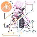  1girl absurdres abydos_high_school_logo ahoge ammunition arm_support artist_name beretta_1301 black_vest blue_archive blue_eyes blue_necktie blue_shoes bulletproof_vest collared_shirt commentary commission desmos_(medium) english_commentary foot_out_of_frame grey_skirt gun hair_between_eyes hair_flaps halo heterochromia highres holding holding_gun holding_weapon hoshino_(armed)_(blue_archive) hoshino_(blue_archive) huge_ahoge ibispaint_(medium) kneehighs long_sleeves looking_at_viewer msr_0410 necktie orange_eyes pink_hair pink_halo ponytail shirt shoes shotgun_shell sidelocks signature sitting skirt sneakers socks solo unconventional_media vest watermark weapon white_shirt white_socks 