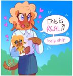 2025 5_fingers animal_plushie anthro black_text blue_background blue_bottomwear blue_clothing blue_skirt blush bottomwear bovid brown_body brown_fur button_skirt buttoned_clothing caprine clothed clothing collared_shirt crossdressing crossdressing_male dani_(heresvix) denim denim_bottomwear denim_clothing denim_skirt dialogue dress_shirt english_text eyelashes femboy fingers fluffy fur gradient_background guide_lines hair heart_eyes heart_line heart_reaction heart_symbol heresvix hi_res holding_object holding_plushie interrobang long_sleeve_shirt long_sleeves male male_(lore) mammal outline pink_heart pink_text plant plushie profanity promotional_material question_mark raised_hand sheep shirt shrub simple_background skirt skirt_pocket solo speech_bubble standing tail tail_motion tailwag tan_hair teeth text topwear white_clothing white_dress_shirt white_heart white_outline white_shirt white_topwear