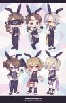  6+boys aesop_carl ahoge alternate_costume andrew_kreiss animal_ear_hairband animal_ears apron bird black_gloves black_jacket black_pants black_shirt black_shorts black_socks blindfold blonde_hair blue_eyes brown_hair chibi chibi_only commentary_request eli_clark fake_animal_ears gloves green_eyes grey_hair hair_intakes hair_over_one_eye hairband hand_on_own_hip highres identity_v jacket kneehighs legwear_garter looking_at_viewer luca_balsa male_focus male_playboy_bunny multiple_boys naib_subedar necktie owl oxfords pants pink_eyes ponytail purple_eyes rabbit_ear_hairband rabbit_ears rabbit_tail shirt shorts side_part single_legwear_garter sleeves_rolled_up socks striped_clothes striped_socks suit tail thigh_strap vertical-striped_clothes vertical-striped_socks victor_grantz waist_apron white_gloves white_necktie white_pants yellow_eyes yunoichi-hoshiduki 