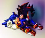  anal anal_penetration anthro aoinoharinezumi blush cum duo gay gloves green_eyes hedgehog male mammal penetration penis red_eyes sega sex shadow_the_hedgehog sonic_(series) sonic_team sonic_the_hedgehog unknown_artist 