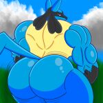 1:1 anthro ashenthebeast back_muscles big_butt butt generation_4_pokemon hi_res lucario male muscular muscular_anthro muscular_male nintendo pokemon pokemon_(species) shaking_butt solo twerking