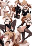  1girl abs alternate_costume animal_ears ayunda_risu bald bdsm black_choker black_gloves black_leotard black_thighhighs bound bound_wrists breasts breasts_out brown_hair chest_strap choker clothing_aside commentary completely_nude cowgirl_position cum cum_in_mouth cum_on_tongue cunnilingus dominatrix elbow_gloves english_commentary faceless faceless_male footjob gloves green_eyes halterneck highleg highleg_leotard highres holding holding_whip hololive hololive_indonesia large_breasts leotard leotard_aside long_hair multiple_boys multiple_views nipples no_shoes nonstop_nut_november nude open_mouth oral ponytail simple_background smile squirrel_ears squirrel_girl squirrel_tail straddling tail thighhighs tongue tongue_out vaginal variations virtual_youtuber whipping white_background yuyu5x 