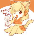  1girl blonde_hair brown_eyes cat fullbokko_heroes furry gut0002 one_eye_closed short_hair smile solo 