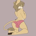 anthro bulge clothing eyewear feline fur glasses hair kami-chan kneeling lion looking_back male mammal smile solo underwear 