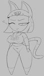  &lt;3 animal_crossing ankha anthro big_breasts breasts cat english_text eyelashes feline female greyscale hair mammal monochrome nintendo nipple_bulge one_eye_closed purple_yoshi_draws smile solo text video_games wide_hips 