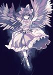  angel_wings bow hair_bow highres katayama_kei mai_(touhou) monochrome shaded_face shoes skirt smile touhou touhou_(pc-98) wings 