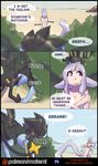  ambiguous_gender animal_humanoid beach breasts canine comic dialogue dog dog_humanoid duo english_text female feral hi_res humanoid luxray mammal matemi nintendo nipples nude outside pok&eacute;mon seaside small_breasts text video_games 